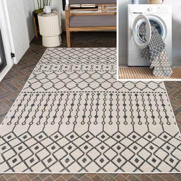 Zana Modern Geometric Moroccan Reversible Machine-Washable Indoor/Outdoor Area Rug
